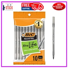 BIC Round Stic Xtra Life Black Ballpoint Pens, Medium Point (1.0mm), 10-Count