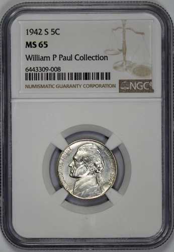1942-S Jefferson 5c Nickel NGC MS 65 Mirror Surfaces