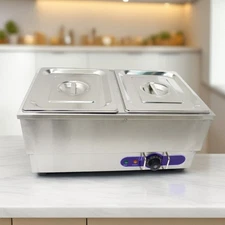 Commercial Stainless Hot Dog Steamer & Bun Warmer 1.5KW 2-Pan Food Warmer 110V