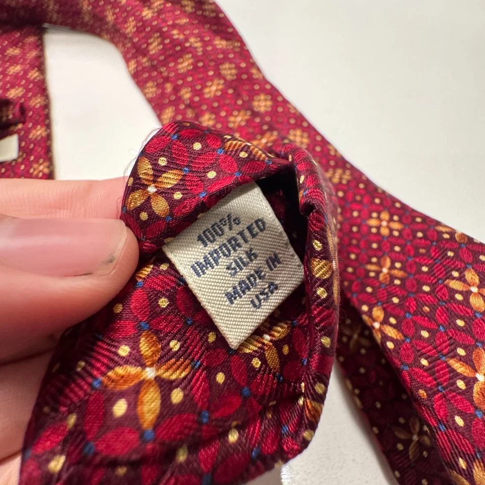 Corbata formal John W Nordstrom roja geométrica floral hecha en EE. UU. 100 % seda Foto 4 de 4