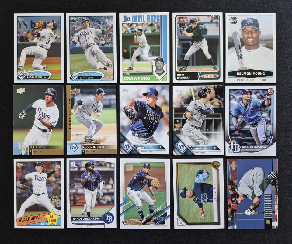 LOTE DE 100+ TARJETAS Tampa Bay Rays ¡Sin duplicados! Ver fotos. Caminero, Longoria, novato Foto 4 de 4