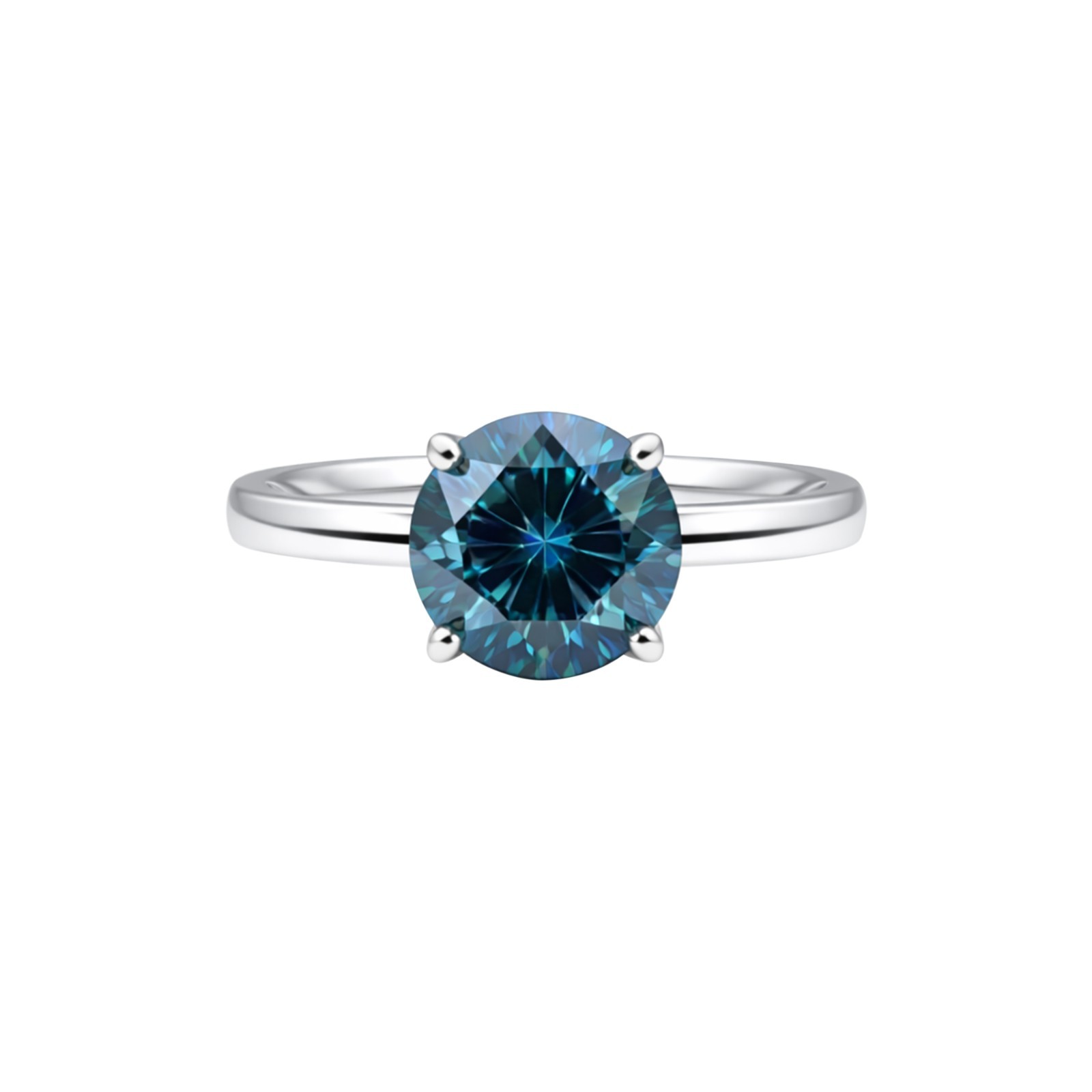 3.00 Ct. Certified Blue Round Cut Lab Grown Diamond Ring in 925 Sterling Silver