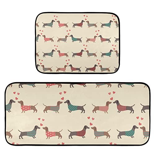 2-Piece Non-Slip Waterproof Kitchen Mat with Dachshund Dog Design A05