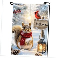 Welcome Winter Garden Flag 12x18 Inch Double Sided, Burlap Seasonal Holiday Red