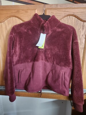 All in Motion Women's Snap Front Cozy Sherpa Pullover Sweatshirt Burgundy XS