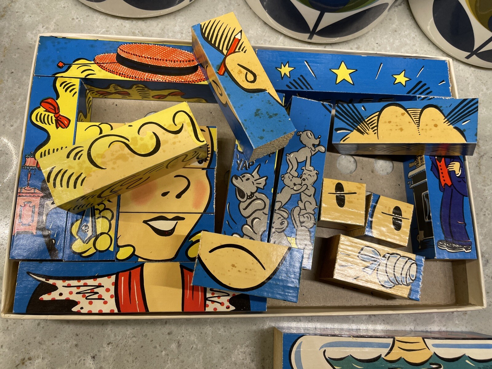 Blondie and Dagwood Interchangeable Vintage Wood Toy Blocks (New old