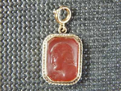 Gebrauchte Damen Vintage vergoldet Sterling Orange Kamee Anhänger unsigniert EUC