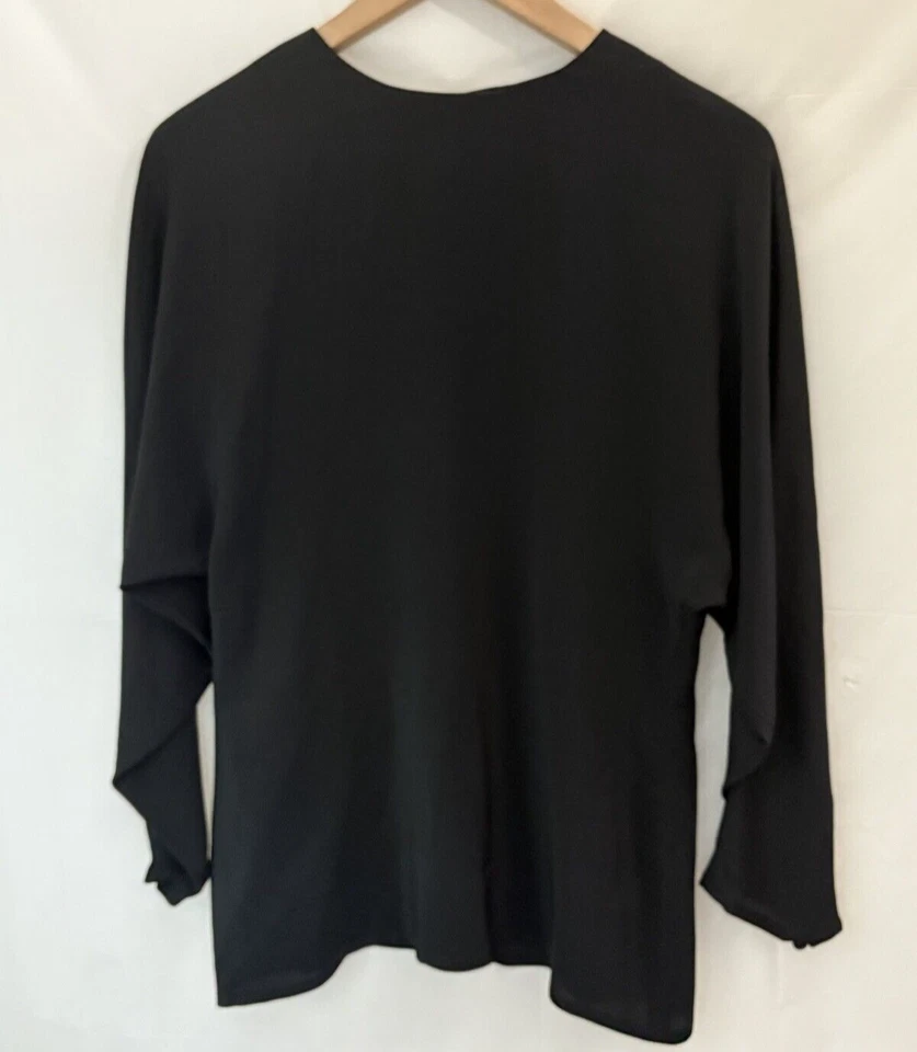 Ann Tjian For Kenar 100% Silk Black Minimalist Goth Blouse Shirt US 8 UK 12 - Image 2 of 4