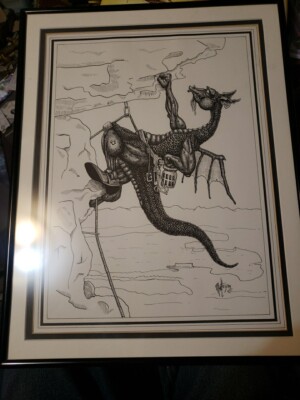 R.C. MATTESON DRAGON STUDIOS PEN INK LITHOGRAPH Mountainer