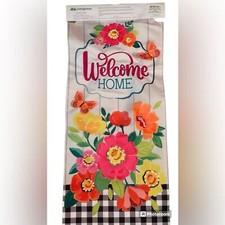 Evergreen Welcome Home Summer Floral With Butterflies Garden Banner Flag.