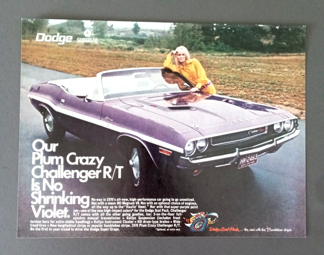 雑誌 magazine Rocket ブルックリン フードカルチャー 1970 Dodge Challenger R/T convertible Rare ad Plum Crazy Scat Pack