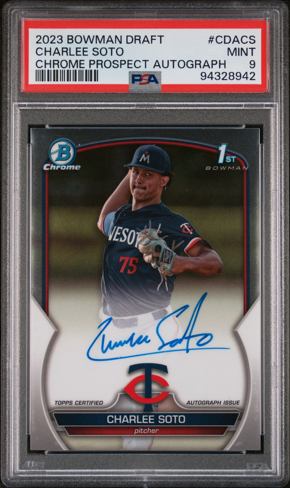 2023 BOWMAN DRAFT CHROME PROSPECTS AUTO #CDACS CHARLEE SOTO PSA 9