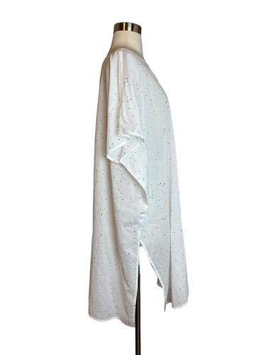 EILEEN FISHER Tunic Top L White Voile Splatter Print Caftan Organic Cotton NWOT - Picture 2 of 6