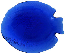 Arcoroc Poisson France Teller Fischteller Servierplatte Glas blau Karpfen Neu