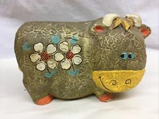 Vintage Cow Bull Piggy Bank 1960s Hippie Flower Child New Trends Inc Japan