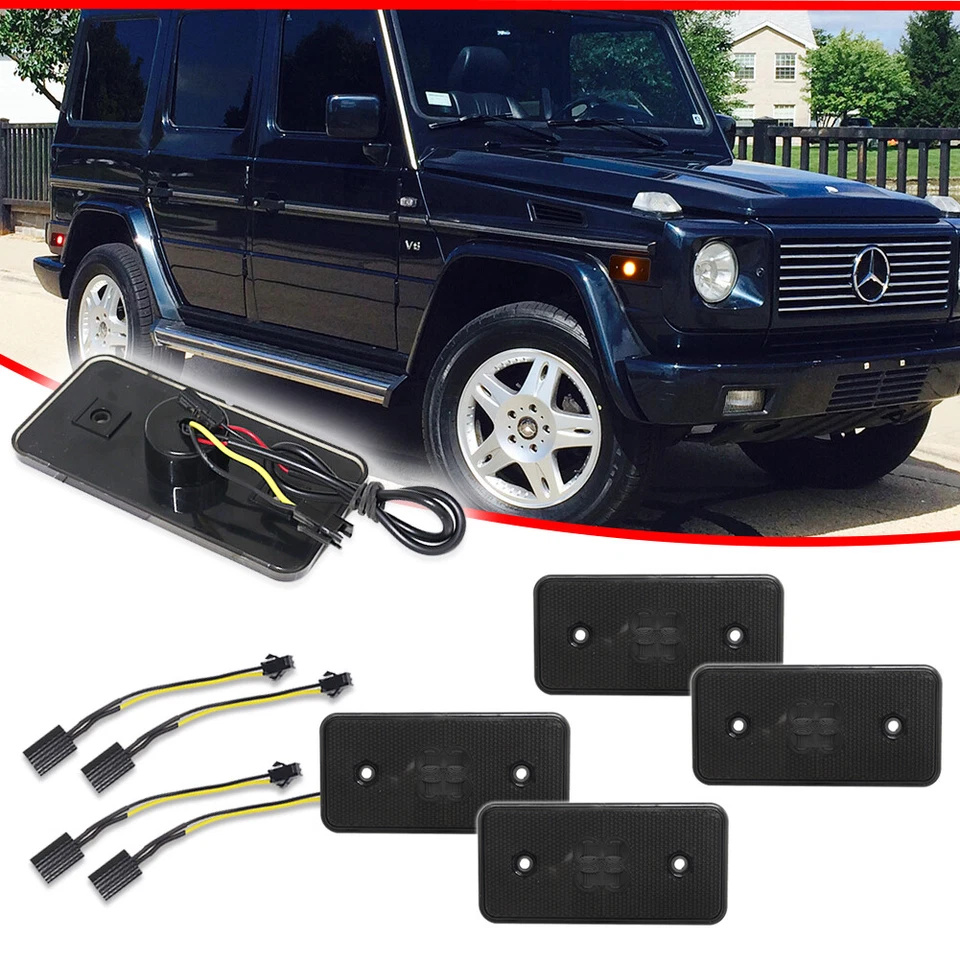 Smoked Lens Front & Rear LED Side Marker Lights For 02-14 Mercedes W463 G-Class - Image 3 of 4