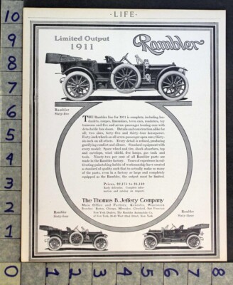 1910 THOMAS JEFFREY RAMBLER SIXTY-FIVE FOUR THREE TOURING KENOSHA CAR AD FC7835