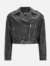 Mint Velvet Distressed Leather Biker Jacket Urban Brown Xl Bnwt Rrp £299