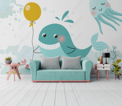 3D Cartoon Whale Octopus Self-adhesive Removable Wallpaper Murals Wall 77