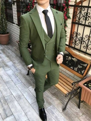 Uomo Verde Abito 3 Pezzi Slim Smoking Matrimonio Festa Abbigliamento Cena  Giacca | eBay