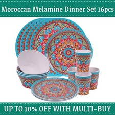 Melamine Dinner Set Plastic Beakers Camping Picnic Plates Bowls MORROCAN