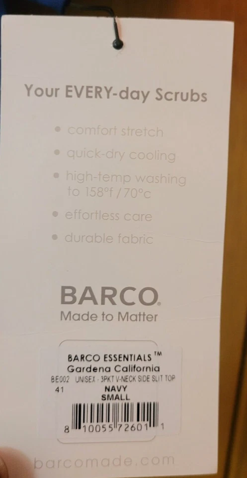 Blusa Médica Barco Essentials Azul Marino Talla Pequeña - 3 Bolsillos Delanteros Cuello en V Lateral Sp Foto 3 de 4