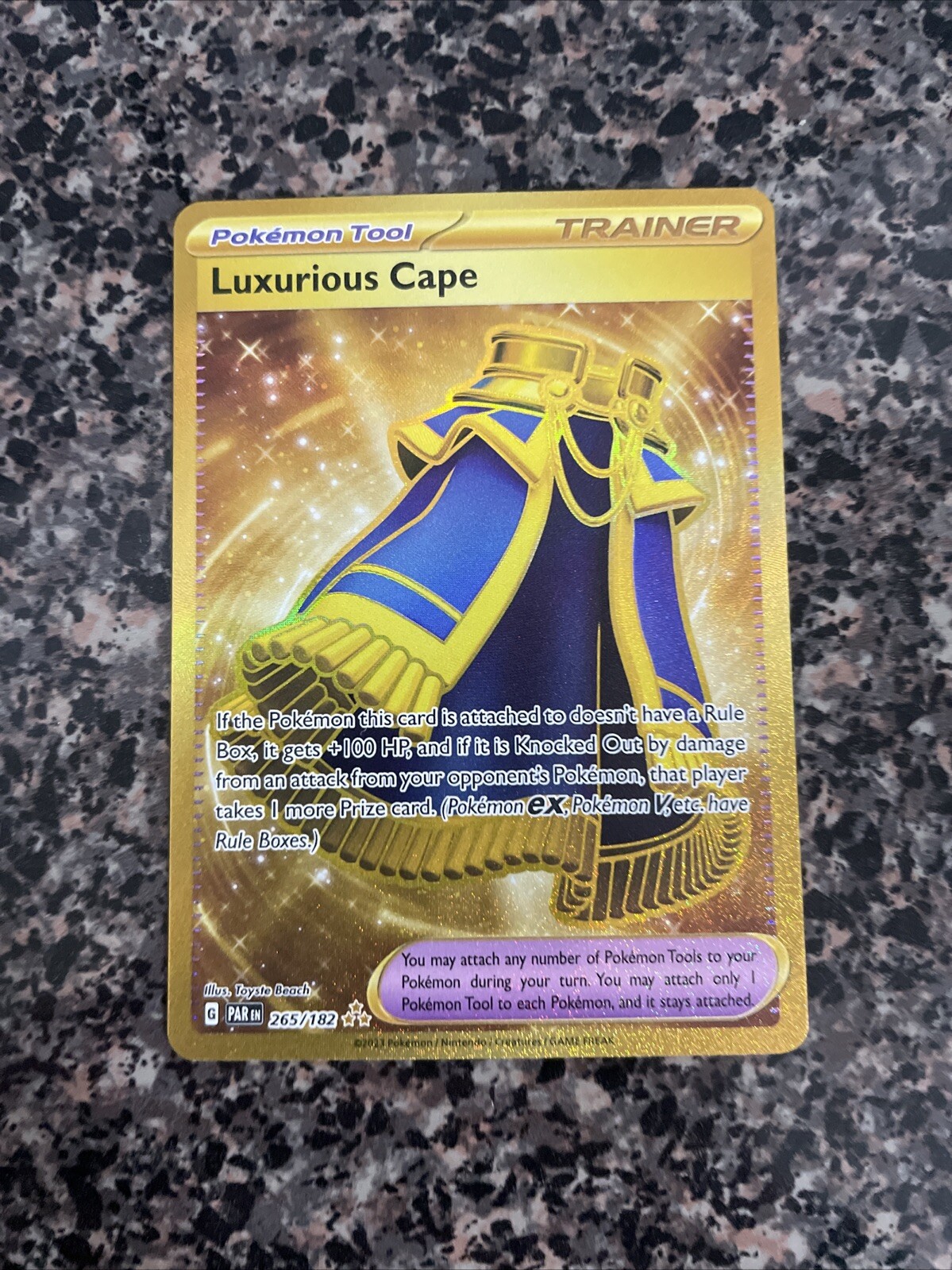 Luxurious Cape 265/182 Full Art Gold Trainer Pokemon TCG Paradox Rift - NM
