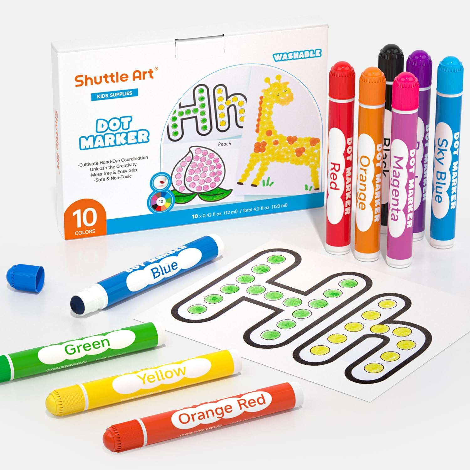 Dot Markers, 10 Colors Washable Markers for Toddlers,Bingo Daubers Supplies Kids-image
