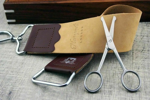 Men Shaving Kit Wooden Brush Straight Razor Barber Salon Strop Trimming Scissor - Picture 5 of 6