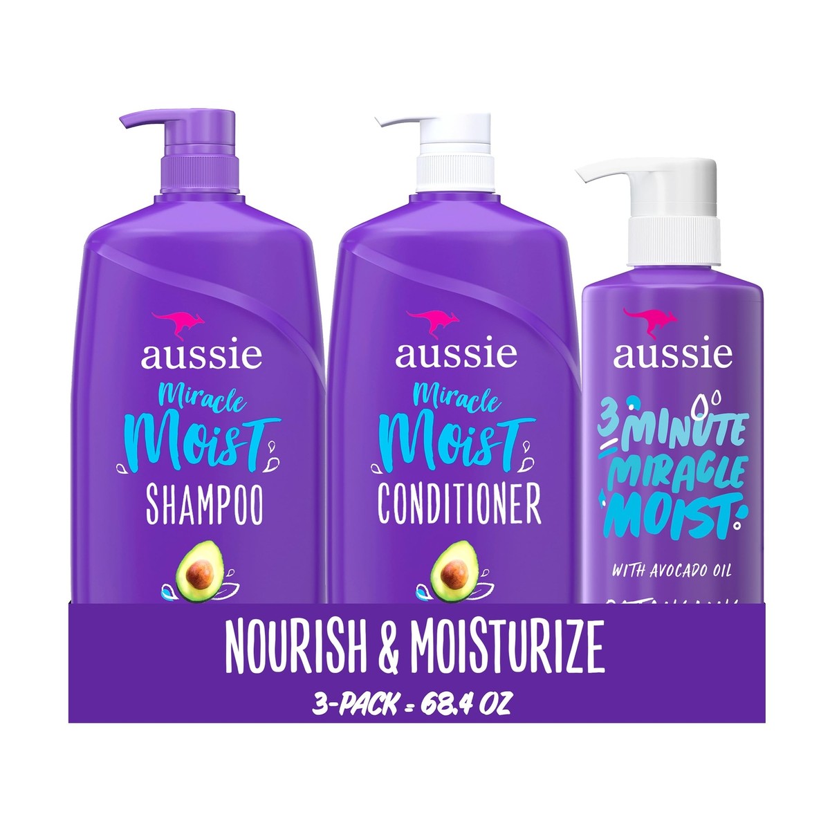 Aussie Miracle Moist Hair Care Trio Shampoo Conditioner Deep