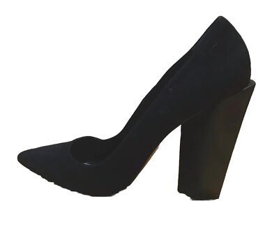 Vintage Fendi Stack Wood Geometric Shape Heel black Suede Pump