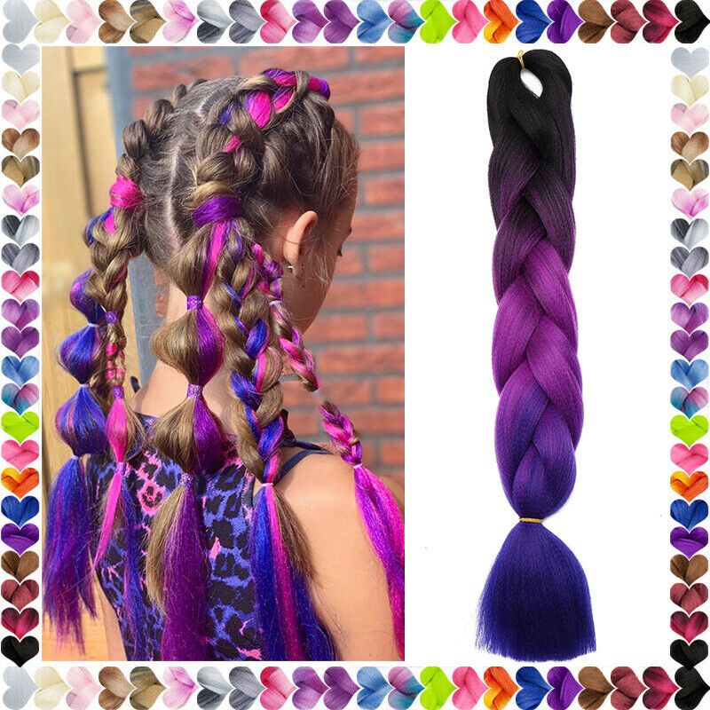 Kanekalon Ombre 4 Colors Mix Braiding Hair 3pcs Extensions Jumbo Hair  Rainbow Color Colorful Twist Braid wigs Dreadlocks ( Pink  /Purple/Green/Blue/ Light Cyan) (Lot 24Inch) ps18