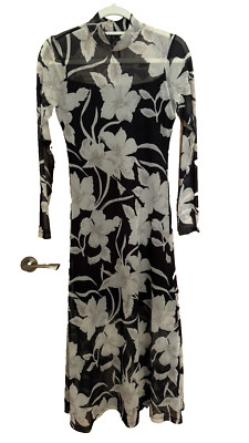 ALLSAINTS floral print mesh dress ,black & white ,size UK6