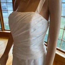 David's Ivory Taffeta 1 Shoulder Floor Length Wedding Gown Bridal Dress Size 14