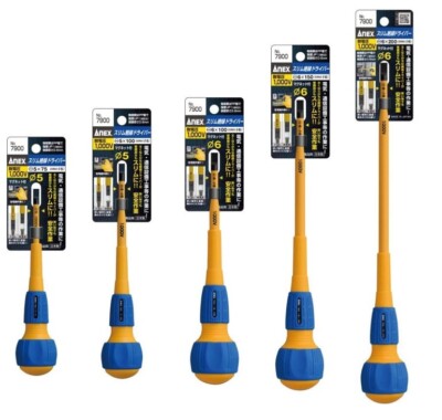 ANEX Insulated Screwdriver Torsion Slim -5x75,100,-6x100,150,200mm No.7900 Japan