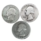 1937 ( P D S ) Washington Quarters G/F - Good/ Fine 90% Silver  3 Coin Year Set