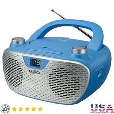 Portable CD Player W/ AM FM Radio Aux Input Stereo Sound Headphone Jack Blue