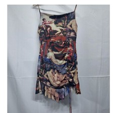 Shein Art Print Ruched Bodycon Dress Renaissance Print Size L