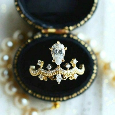 1.2 Ct Pear Cut Crown Diamond Anniversary Gift Women Ring 14K Yellow Gold Finish