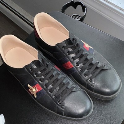 Gucci Ace Men s Leather Low Top Lace-Up Sneakers w/ Web Stripe & Bee