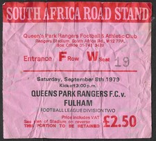 QPR v Fulham. Ticket Stub. Division 2. 79-80