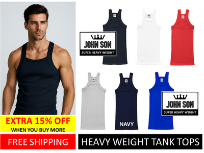 #ad Men#x27;s G unit Ribbed Tank Top JOHN SON Wife Beater 100% Cotton Heavy Weight $12.95