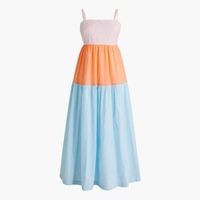 J. Crew Factory Sz 10 Colorblock Pink Orange Blue Tiered Maxi Dress Pockets NWT