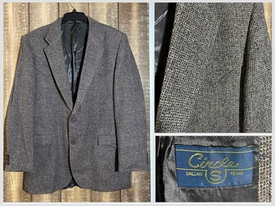 Vtg Circle S Western Blazer 44L Raw Silk Stria Dallas Texas Cowboy Sport Coat