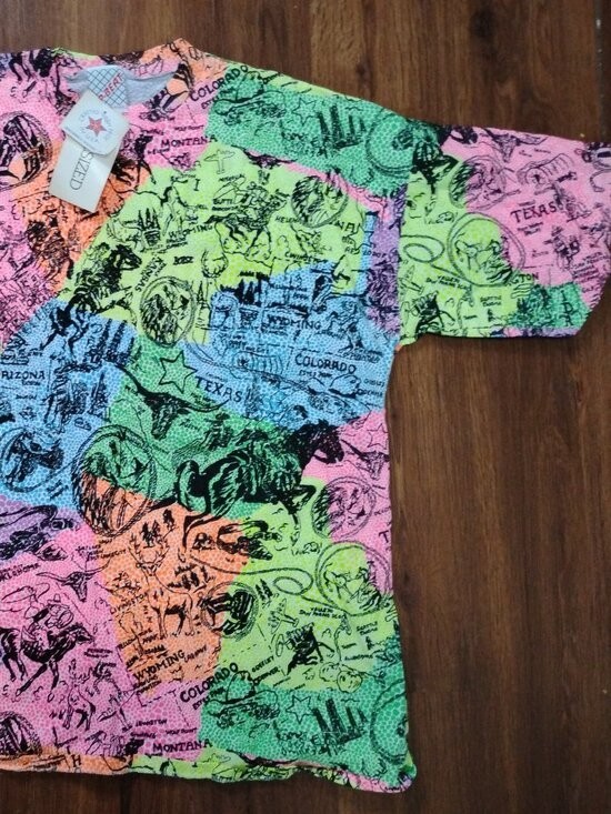 NWT Vintage Neon Americana Wild West Map AOP T-Shirt View 3