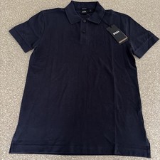 NWT Hugo Boss Firenze Logo Pima Cotton Short Sleeve Polo Navy Blue Men s Small