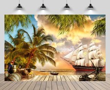 chnywork 20x10ft Pirate Ship Backdrop Tropical Island Beach 20x10FT, B1-1125