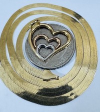 Echt 18K 750 Echtgold dreifarbiges Herz Set Halskette 17" Zoll lang 9 g 3,8 mm