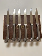6 Vollrath/Present 5th Avenue Queen Anne 9 3/8" Stainless Steel Steak Knives.