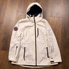 Tommy Hilfiger Women's XL White All Weather Hooded Rain Jacket Reflective